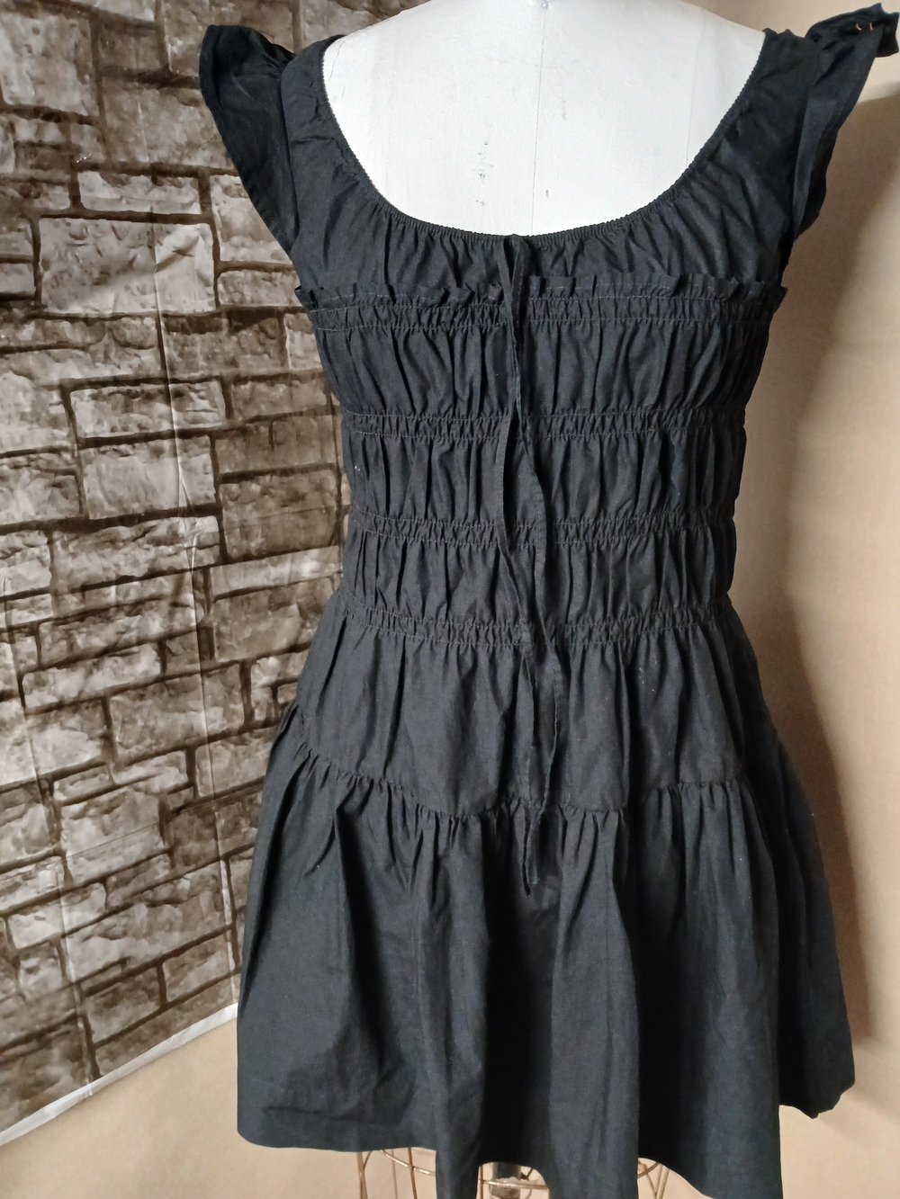 Free Assembly Black Smocked Mini Dress with Ruffle Sleeves